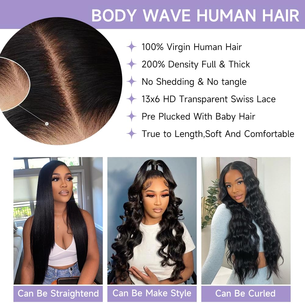 32 Inch Body Wave Lace Front Wigs Human Hair Pre Plucked With Bleached Knots 13x6 HD Lace Frontal Human Hair Wigs 200 Density Natural Color Human Hair Wig - Image 7