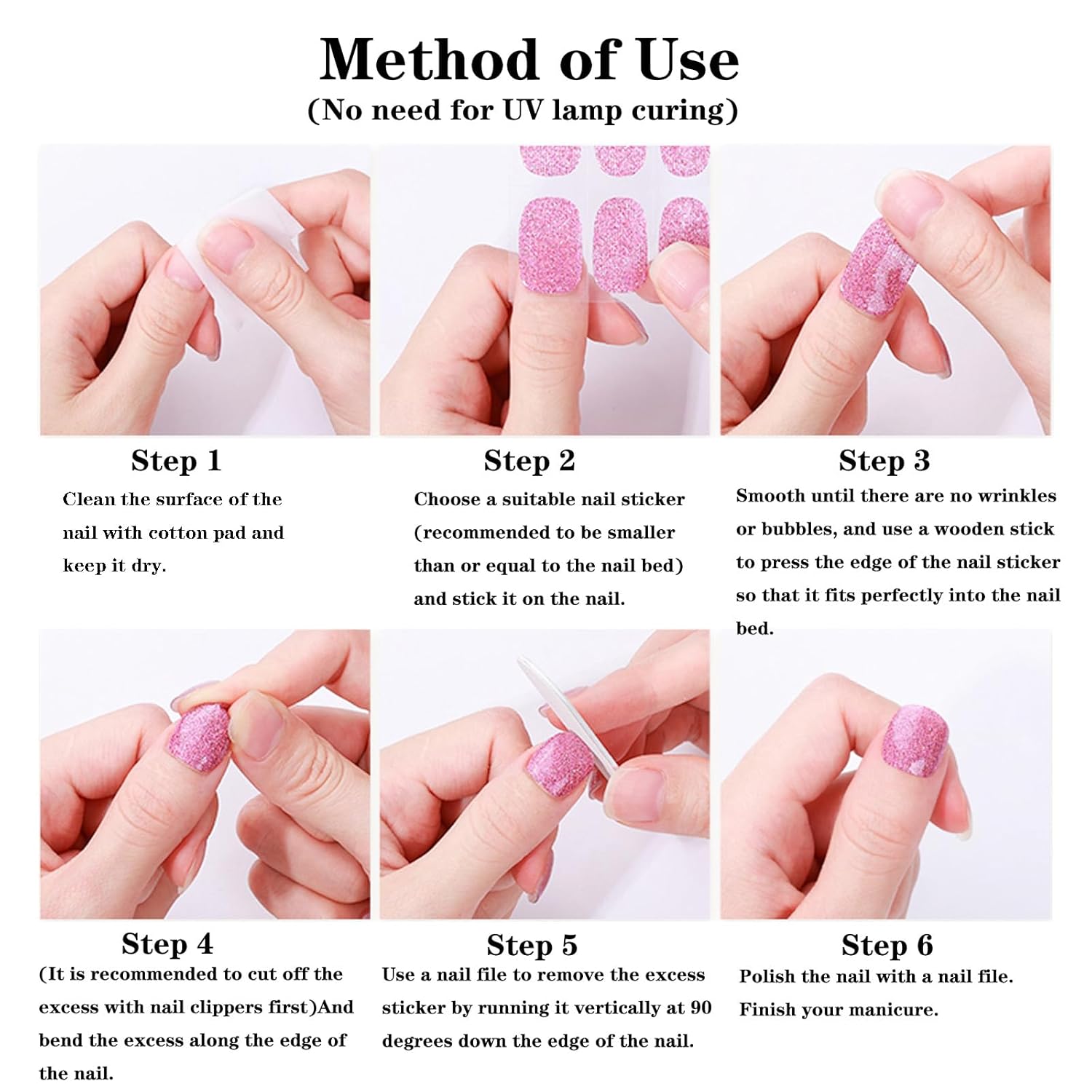 Gel Nail Strips No UV Light Needed, 22Pcs Pink Silver Glitter Gel Nail Stickers for Women, Long Lasting Nails Polish Strips, Easy to Apply & Remove - Image 7