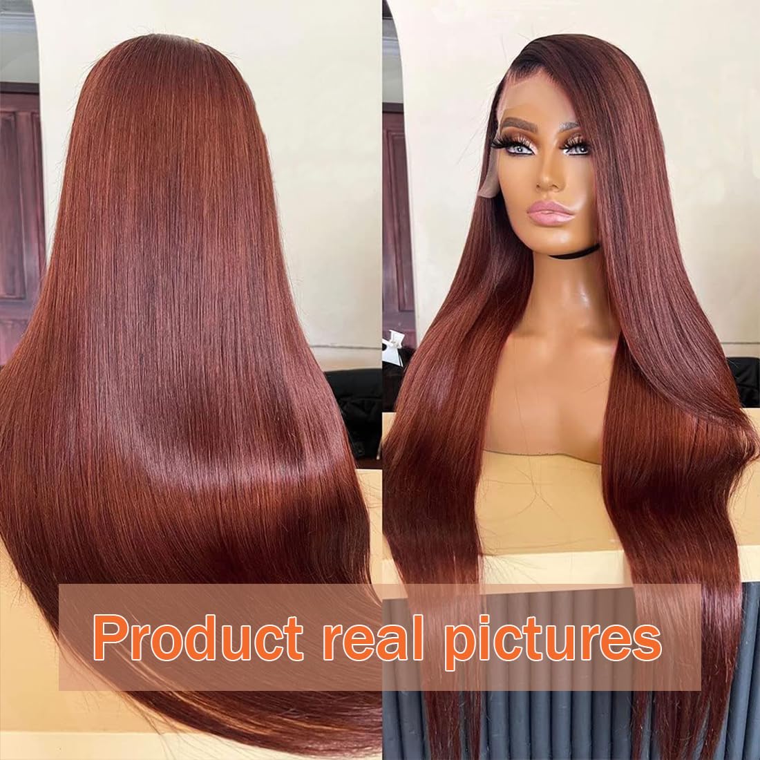 Reddish Brown HD Lace Front Wigs Human Hair Pre Plucked with Baby Hair Brazilian Unprocessed Straight Human Hair 13x4 Lace Front Wig Auburn Copper Colored Wigs for Women (Reddish Brown,22 Inch) - Image 7