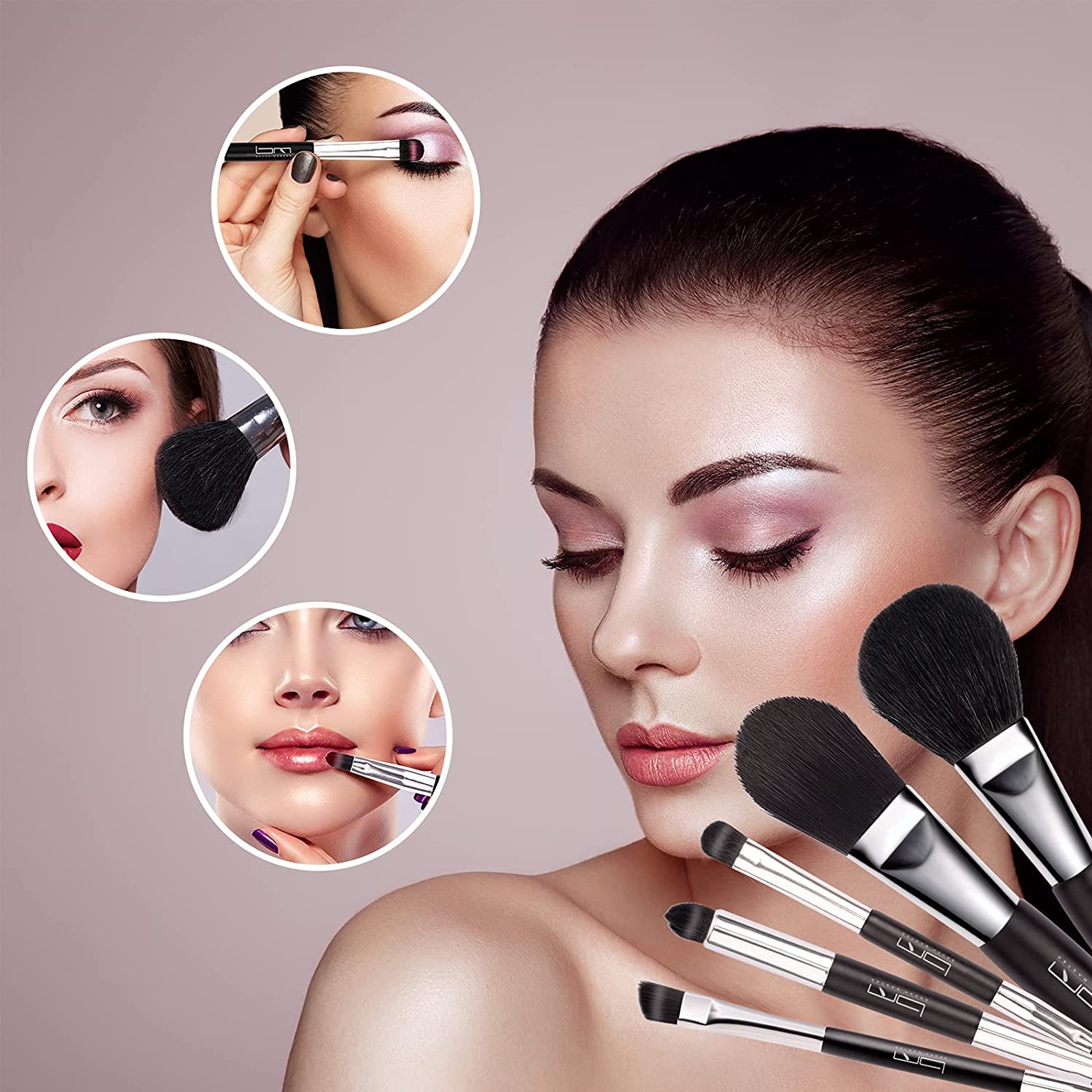 Travel Makeup Brushes Set w/Pouch, 5PCS Double Ended Portable Mini Cosmetic Brushes Kit for Foundation, Eyeshadow, Lip, Blush Make Up Brushes Professional(Black) - Image 7