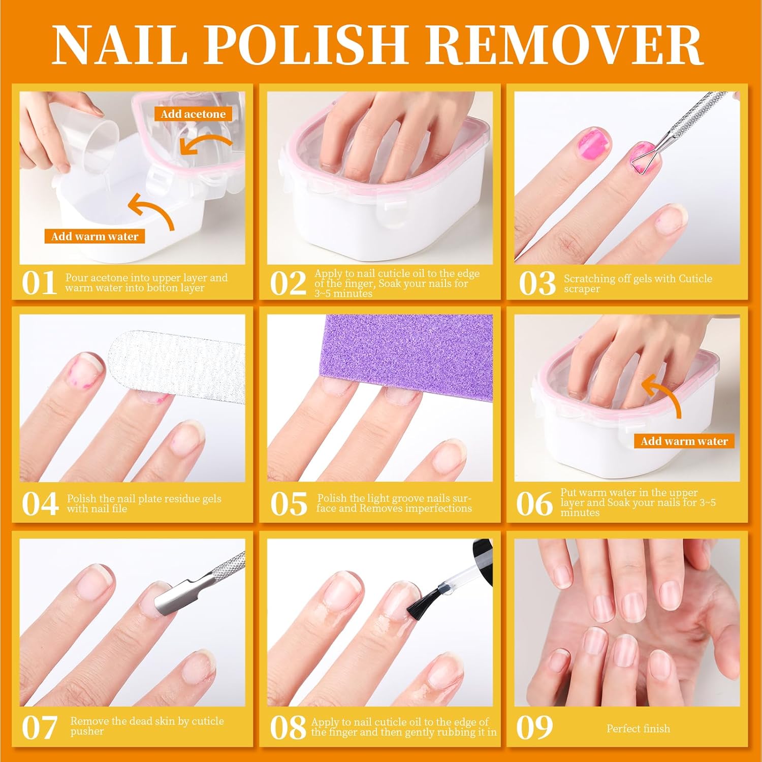 Teenitor Nail Soaking Bowl, Soak Off Gel Polish Dip Powder Remover, Manicure Bowl for Hand, Cuticle Remover Tools, Nail Brush Cuticle Pusher,Cuticle Oil Cuticle Peeler,Nail File Buffer Milk and Honey - Image 7