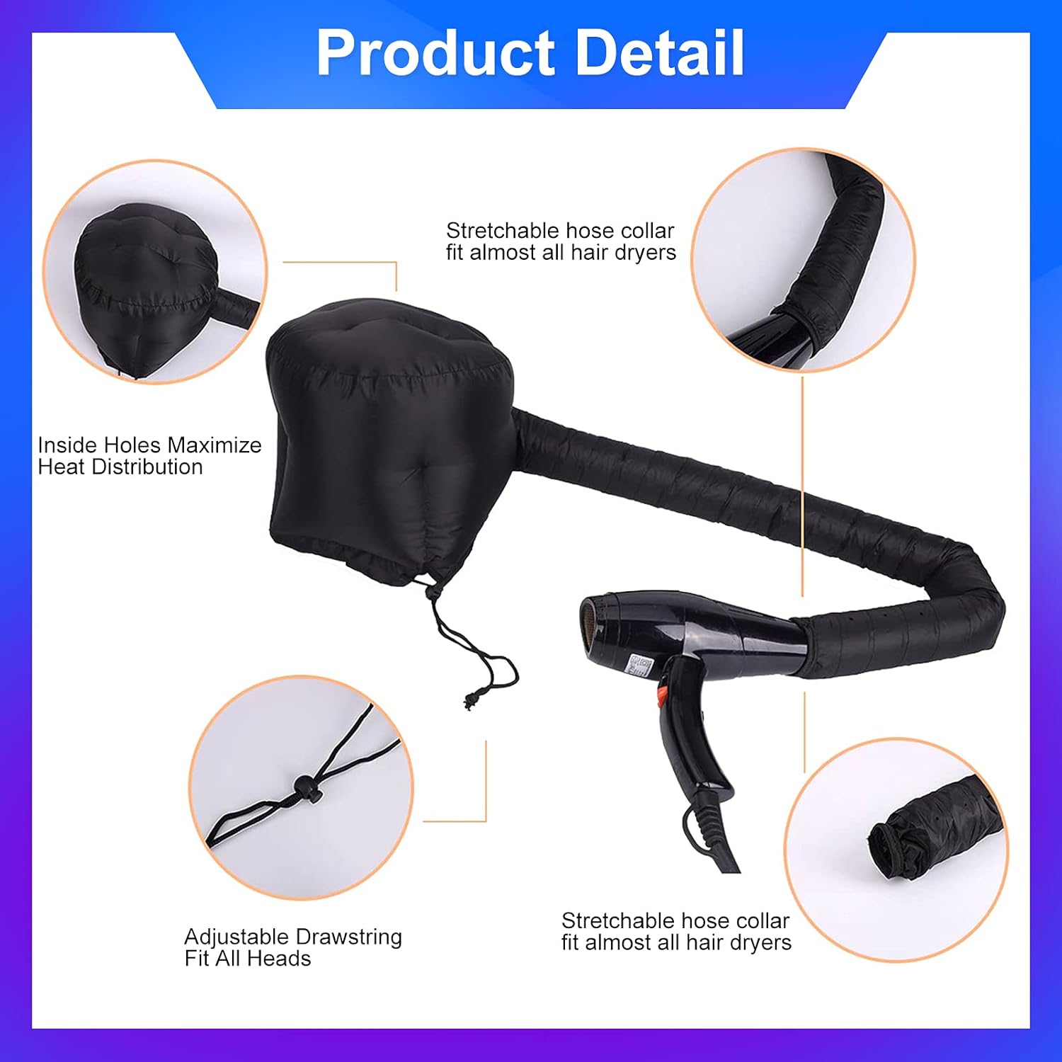Universal Soft Bonnet Hair Dryer Attachment Kit for All Head Sizes, Fast No-Damage Styling - Image 4