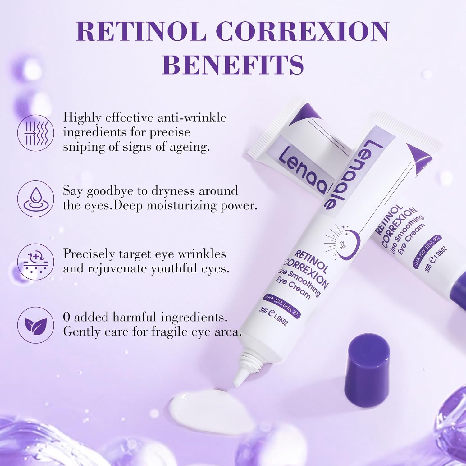 Eye Cream, Retinol Eye Cream for Dark Circles, Puffiness Anti Aging, With Hyaluronic Acid, Peptides, Caffeine Reduces Bags, Smooths Wrinkles & Fine Lines, Dark Circles Under Eye Treatment - Image 6
