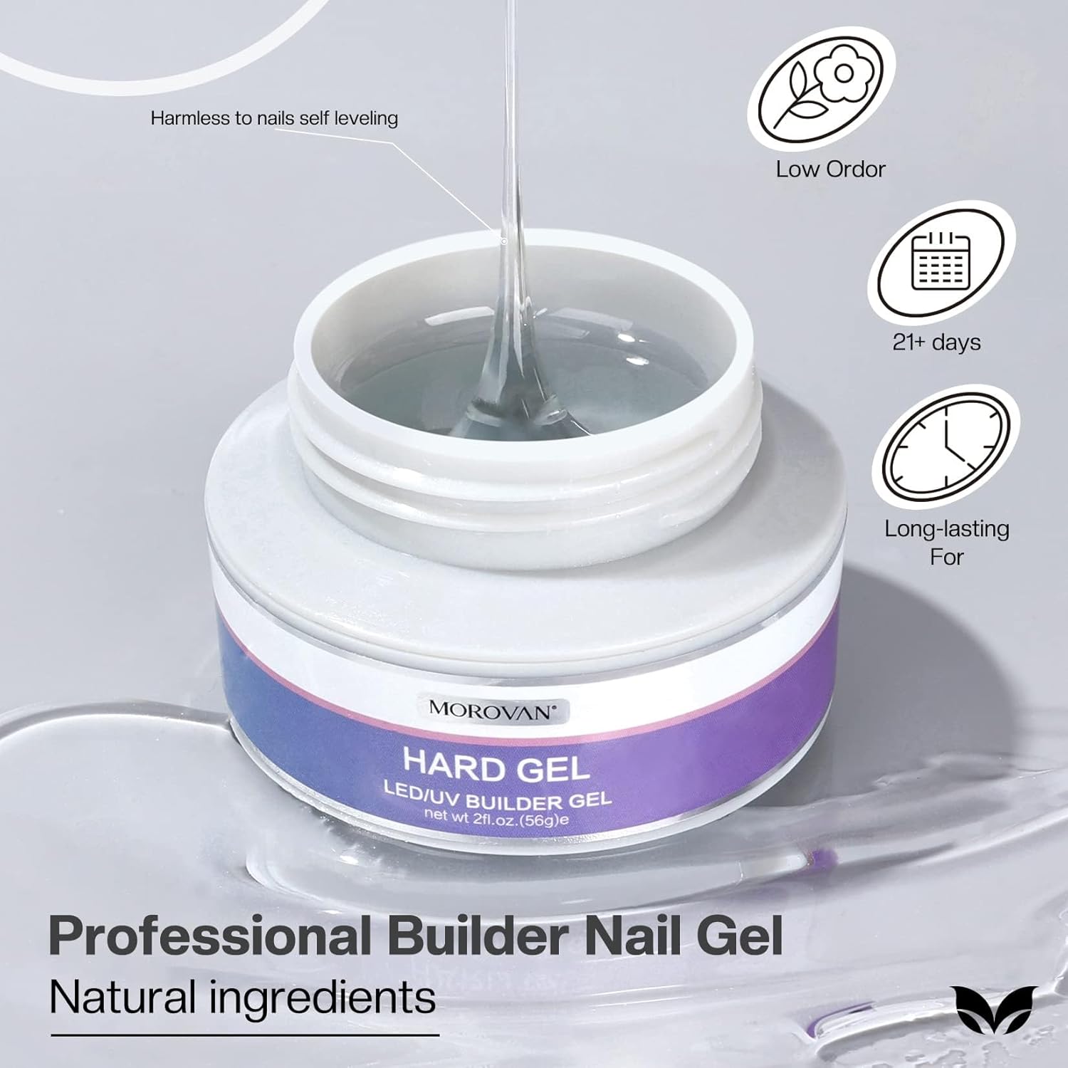 Morovan Clear Builder Gel for Nails: UV/LED Hard Gel Kit - 2oz Strong 3D Sculpting Extension Strengthen Professional Art Manicure Set with Forms & Brush Supplies - Image 2