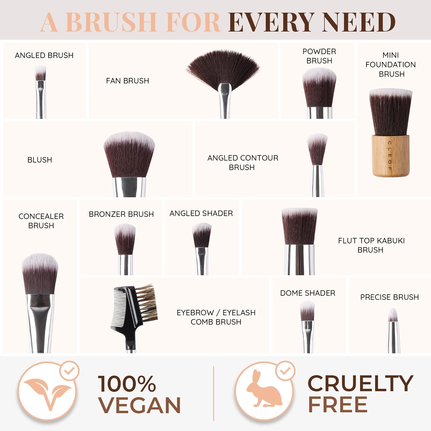 13 Bamboo Makeup Eye Brow Brushes Professional Set - Vegan & Cruelty Free - Eye shadow, Eyebrow, Eyeliner, Blending, Foundation, Blending, Blush, Powder Kabuki Brushes.… - Image 5