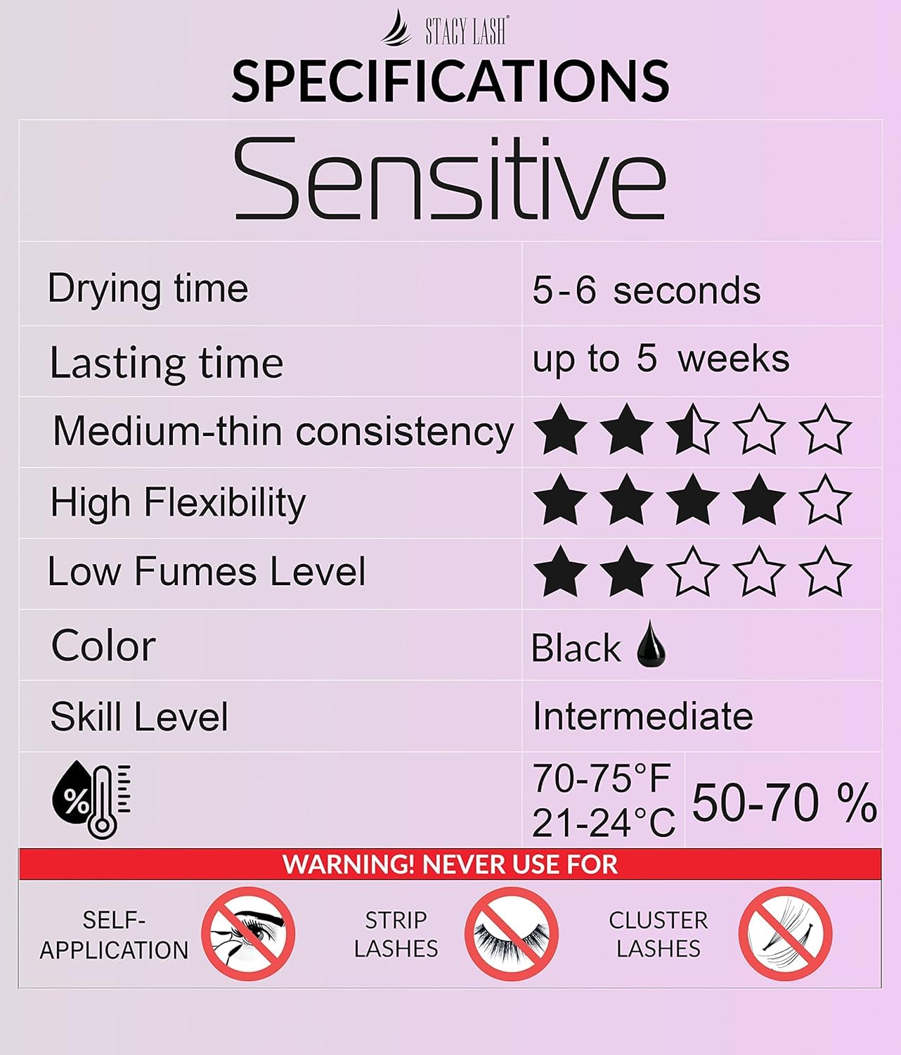 Sensitive Eyelash Extension Glue Stacy Lash 0.17fl.oz/5ml / 5-6 Sec Drying time/Retention – 4-5 Weeks/Black Adhesive/Professional Supplies - Image 3