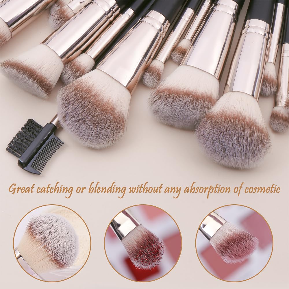 MAGEFY Makeup Brushes, 22 Pcs Professional Premium Synthetic Makeup Brush Set with Case, Foundation Eyeshadow Brush Travel Make up Brushes Set (Blackgold) - Image 5