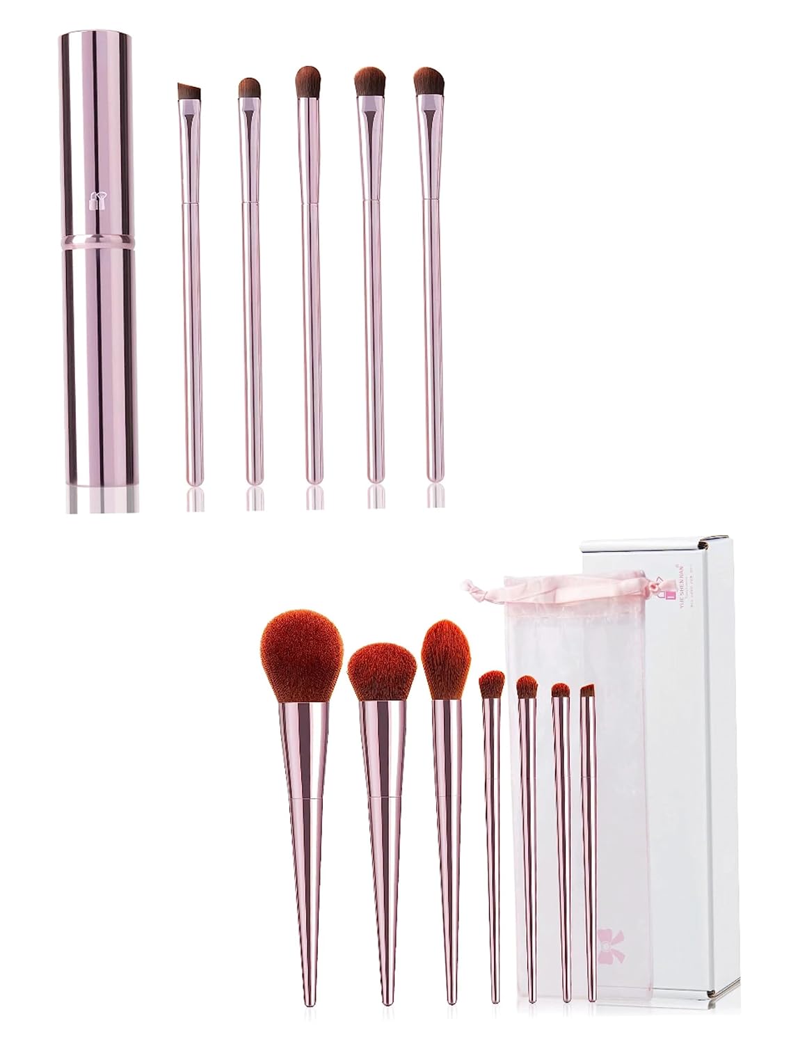 5Pcs Eyeshadow Brush Set, 7Pcs Premium Makeup Brushes, Portable Eye brushes, Premium Eye Makeup Brush, Foundation Brush, Make Up Brushes, Blush Brush, Eye Brush Tools for Beginners by YUESHENNAN(pink)