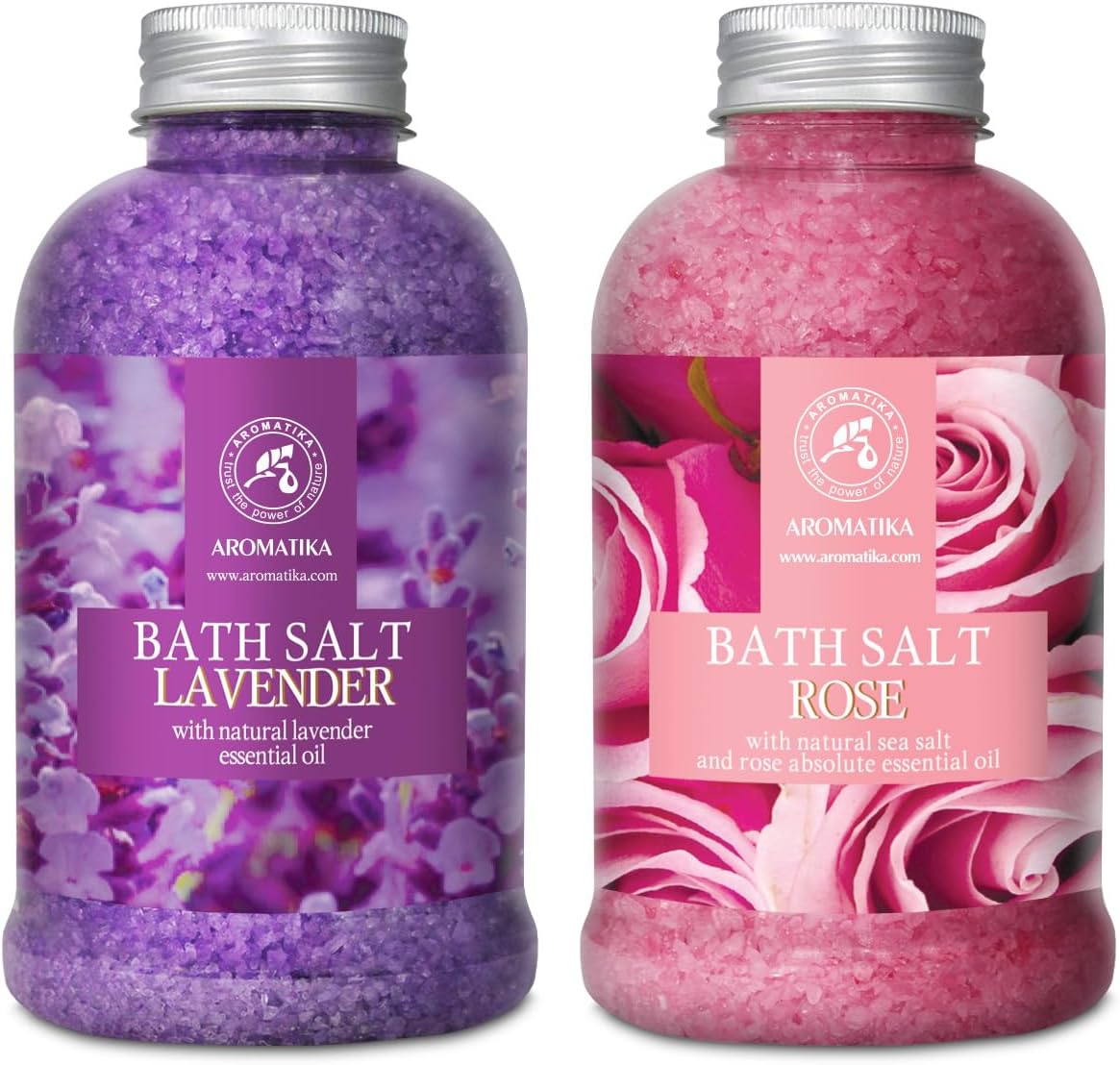 Bath Sea Salt Set 2х21.16Oz - Bath Salt Lavander & Rose - Lavender Essential Oil - Natural Rosewood Oil & Rose Extract - Aromatherapy - Relaxing - Body Care - Beauty - De-Stress Bath Salts