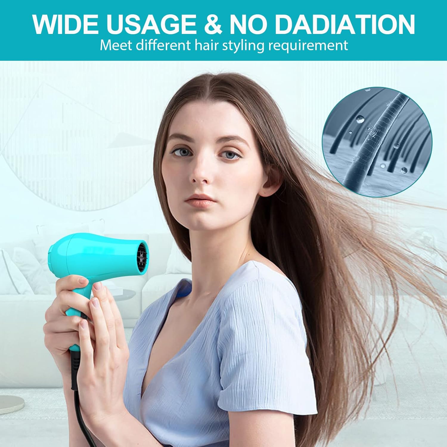 Portable Travel Hair Dryer, Mini Lightweight Dual Voltage Blow Dryer 1200W with Folding Handle, with One Concentrator (Blue) - Image 7