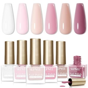 Nude Nail Polish Set,6 Colors Quick Dry Regular Natural Nail Polish White Light Pink Winter Neutral Color Fingernail Polish Nail Lacquer High Glossy Nail Manicure DIY Salon Gift for Women Girl