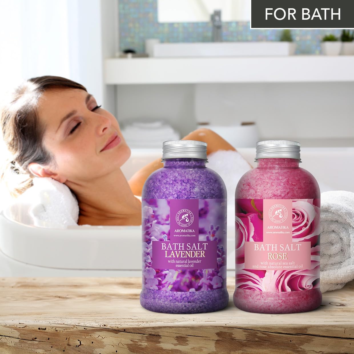 Bath Sea Salt Set 2х21.16Oz - Bath Salt Lavander & Rose - Lavender Essential Oil - Natural Rosewood Oil & Rose Extract - Aromatherapy - Relaxing - Body Care - Beauty - De-Stress Bath Salts - Image 4