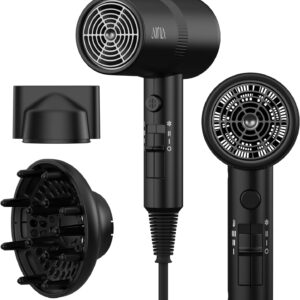 AINA Hair Dryer with Diffuser, Blow Dryer for Women | Advanced Ionic Technology, Ceramic Coating | Cold Shot Features Turbo Heat for Fast Drying and Shine 110V/ALCI(Vader Black)