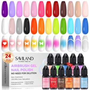 SAVILAND Airbrush Gel Nail Polish: Dilution-Free 24 Colors Airbrush for Nails with Airbrush for Gradients Nails Blush Nails Layered Nail Art Various Pattern High Color Saturation for Home Salon Kit
