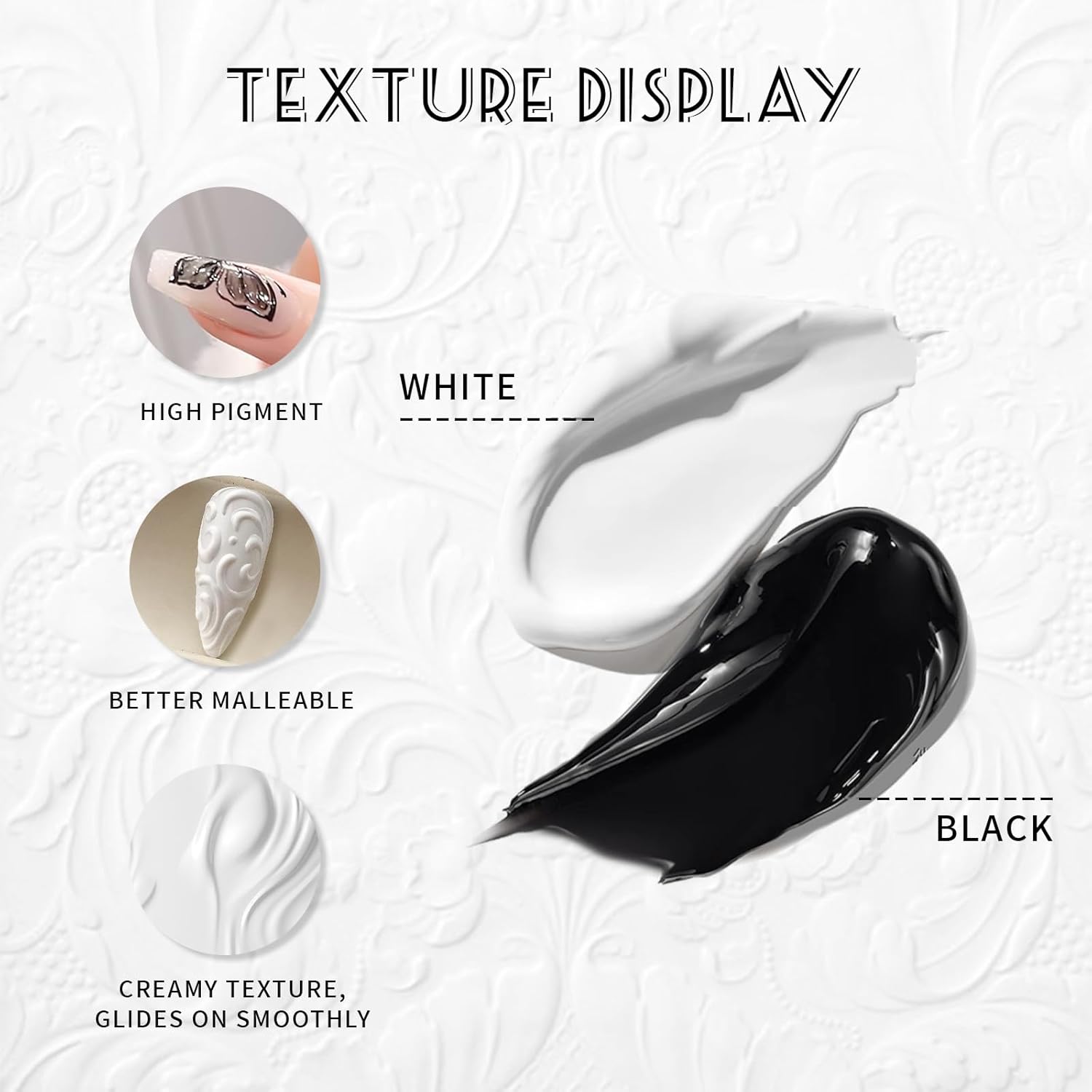 Mirco Sculpture Painting Nail Gel with Chrome Nail Powder, 3D Black Painting Carved Nail Gel, Metallic Mirror Effect, Creative Molding Gel for DIY Nail Home Salon Manicure Soak Off UV LED - Image 5