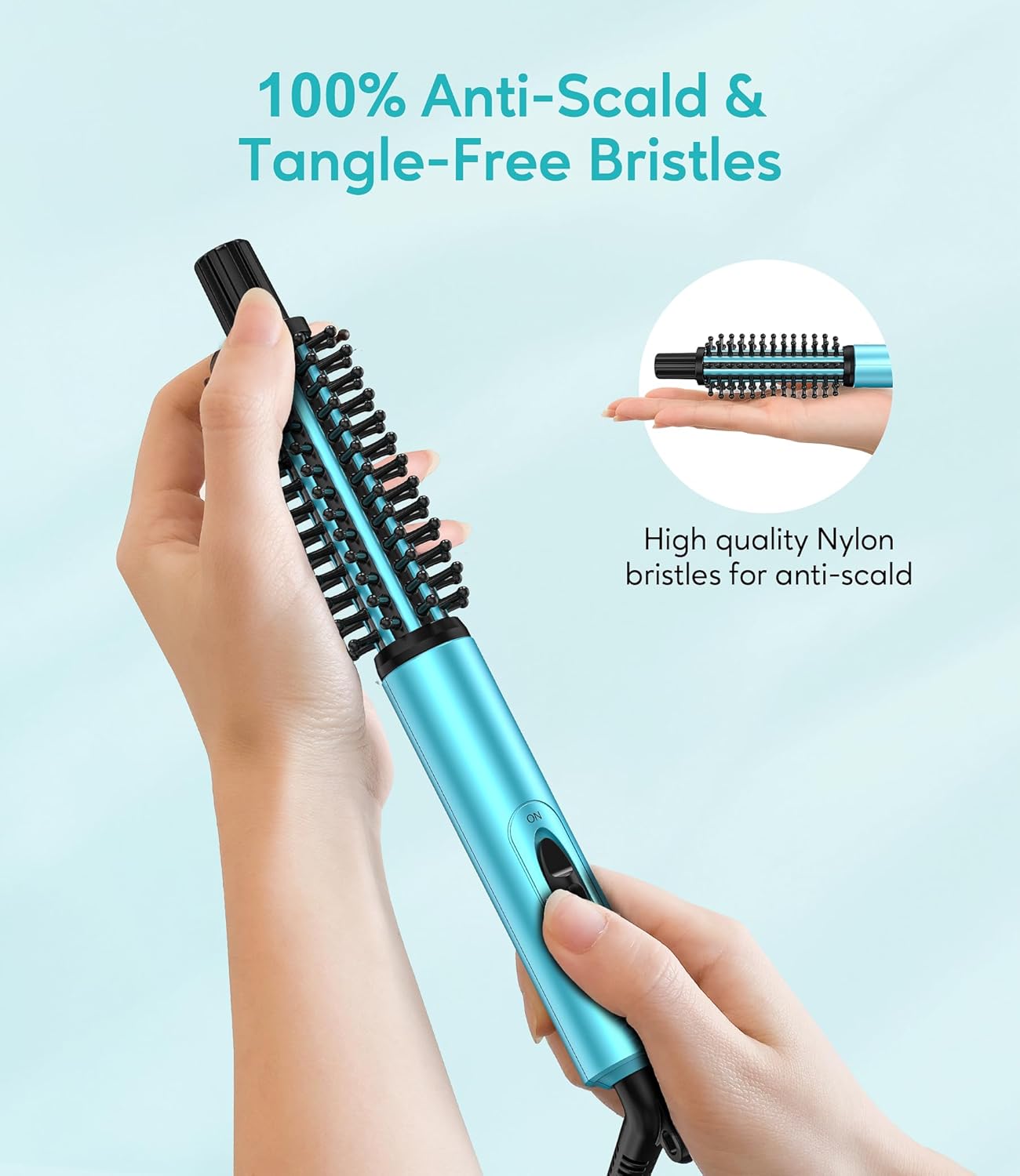 Blue 3/4 Inch Mini Thermal Brush and Curling Iron for Short Hair Travel Size - Image 6