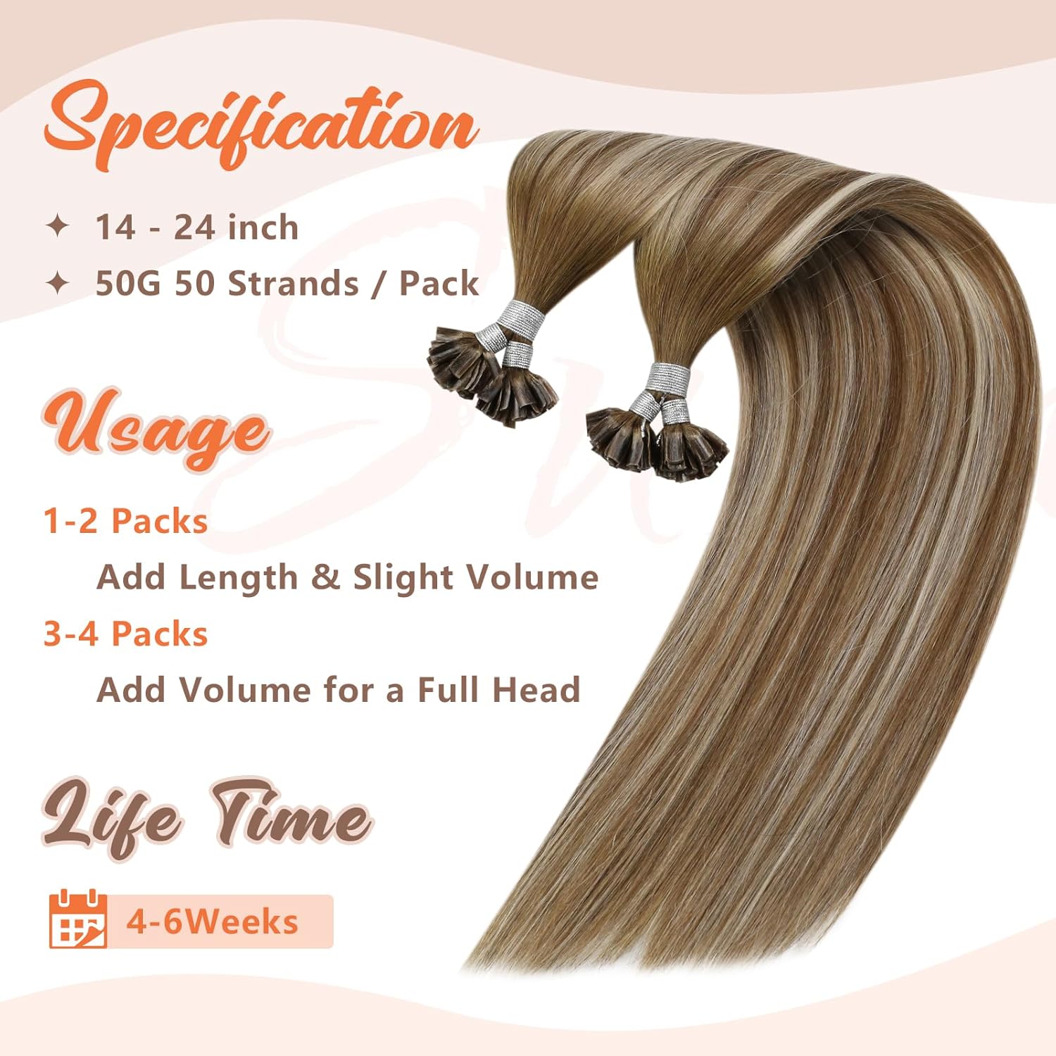 Sunny Hair 18inch Medium Brown to Platinum Blonde Balayage U Tip Human Hair Extensions 50g - Image 3