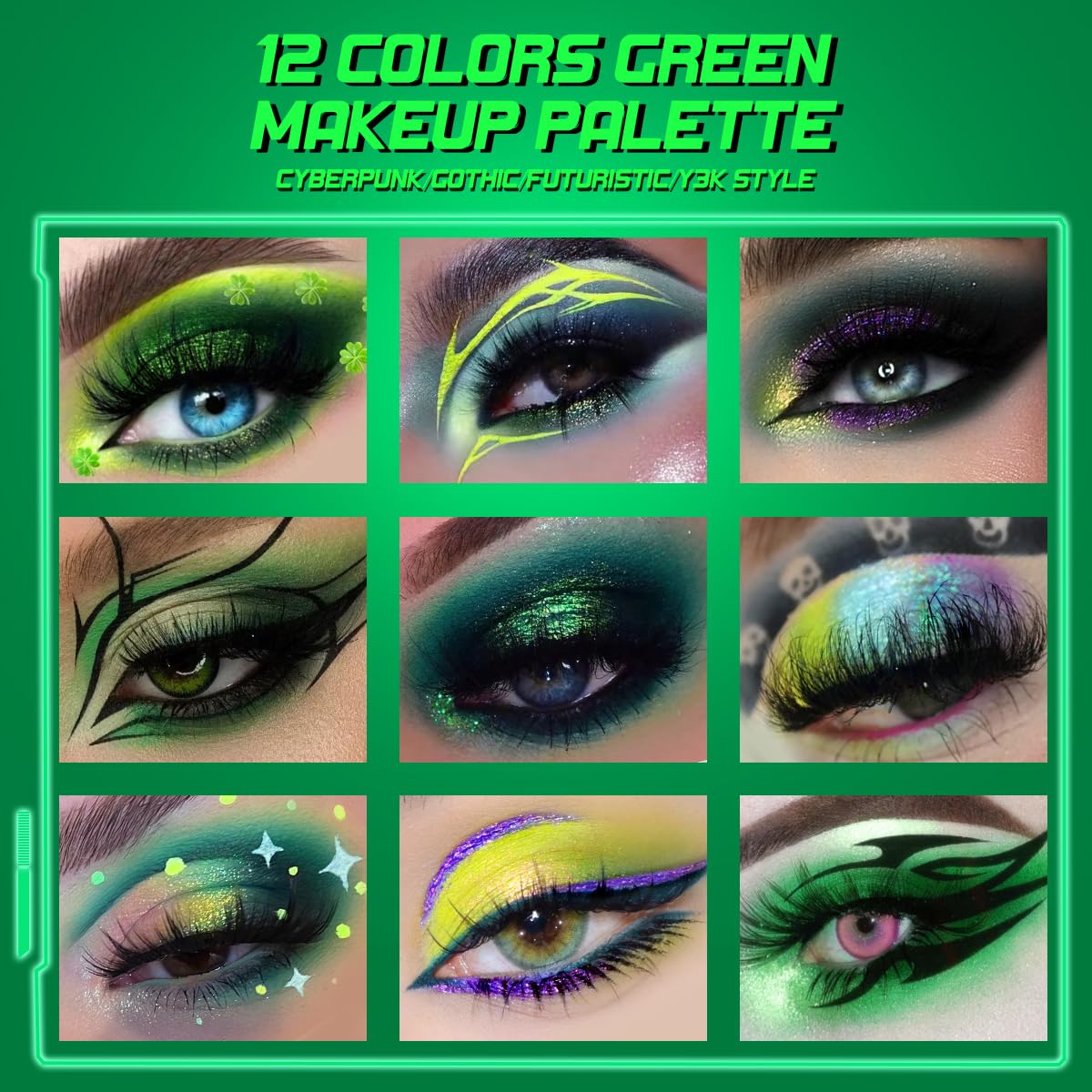 Afflano Multichrome Green Eyeshadow Palette, Color-Shifting Green Glitter Eyeshadow Pallet, Matte Chrome Eye Shadow Dark Forest green Makeup for Women Smokey Blue Brown Eyes Cosplay Party Daily Use - Image 8