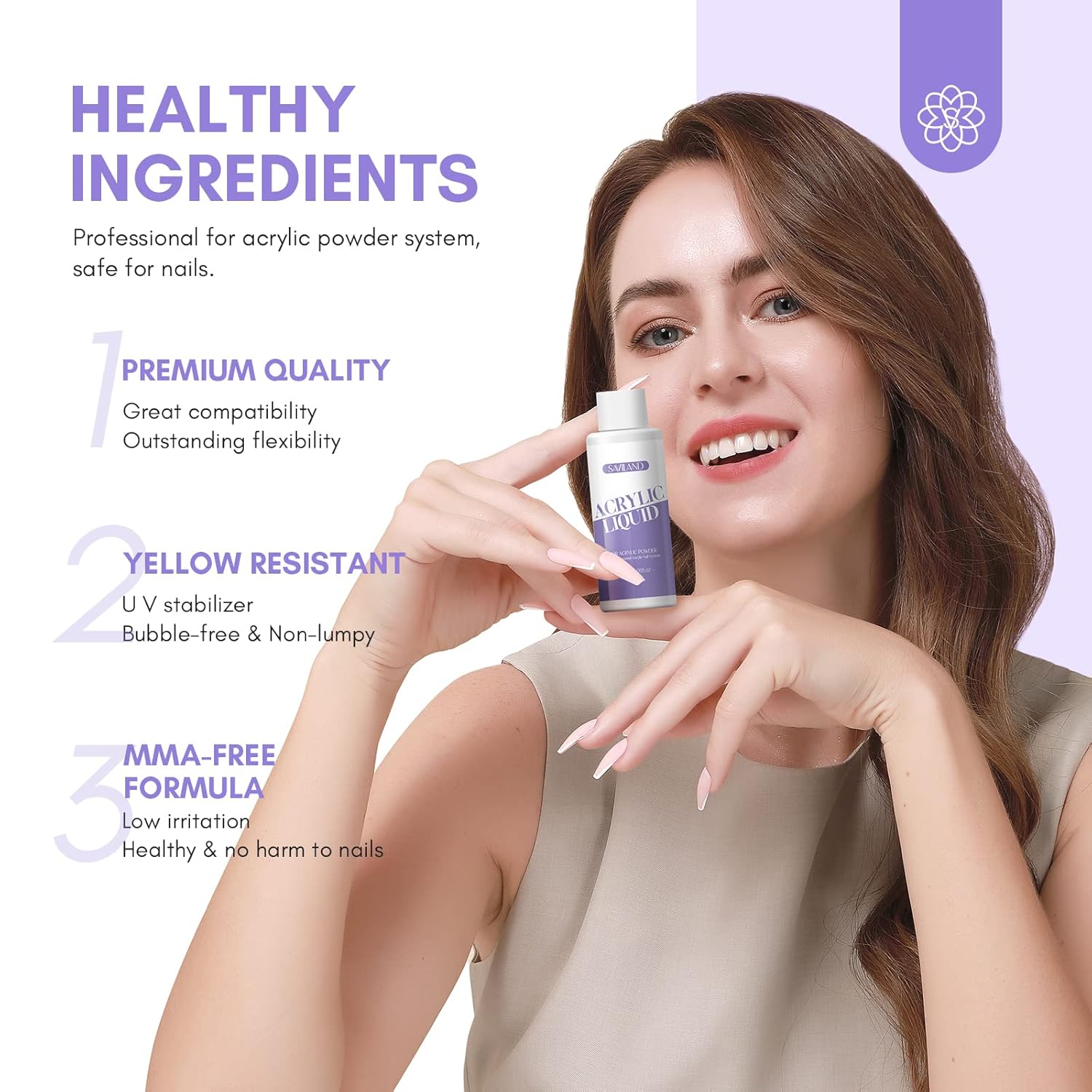 SAVILAND Monomer Acrylic Nail Liquid: 4 oz Acrylic Liquid Monomer with #12 Acrylic Nail Brush for Acrylic Powder Application, Non-Yellowing Acrylic Nail Monomer Liquid for DIY Home & Nail Salon Use - Image 6