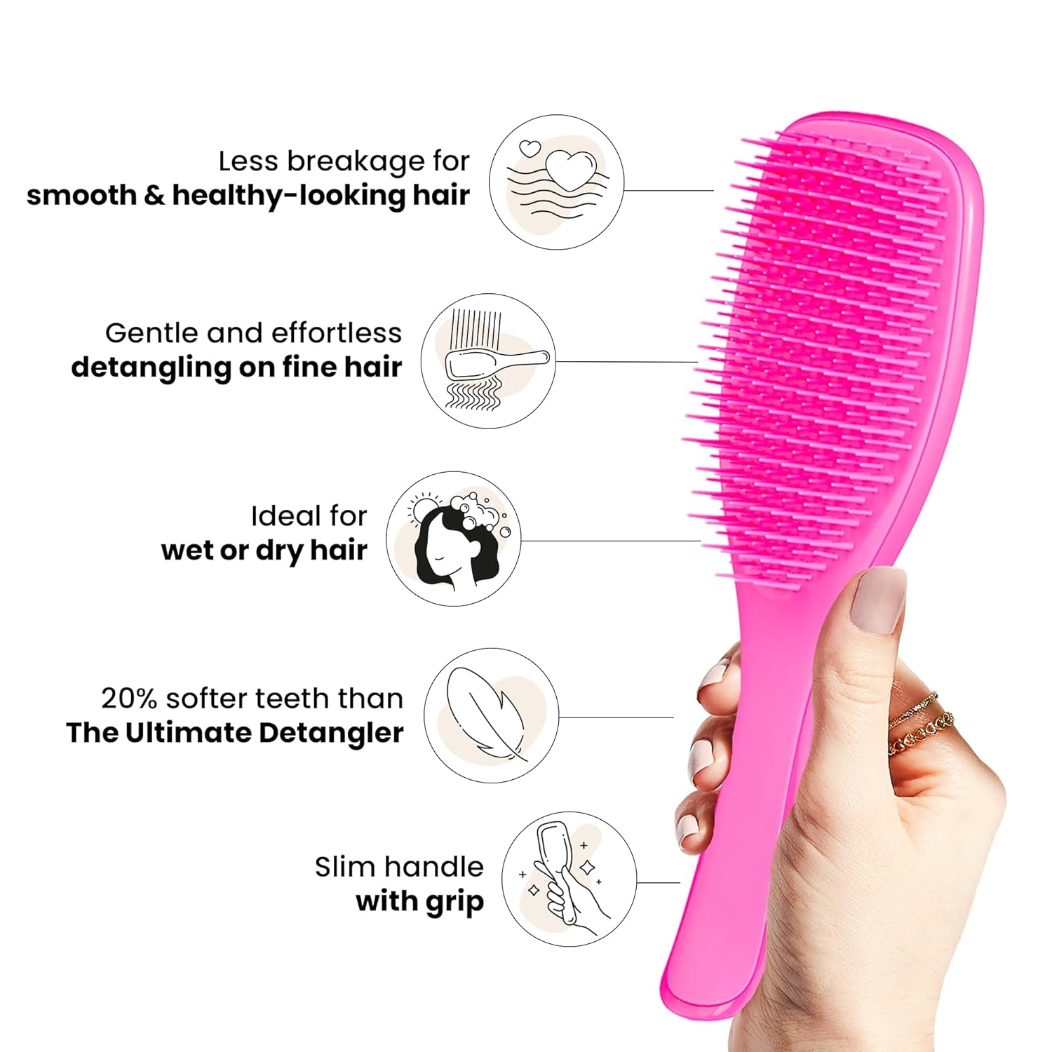 Tangle Teezer Fine & Fragile Ultimate Detangler Brush, Dry & Wet Hair Brush to Detangle & Reduce Breakage, Runway Pink - Image 4