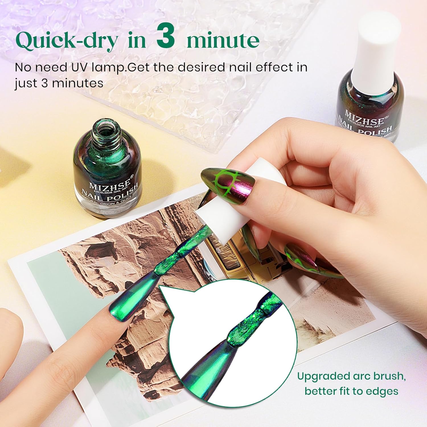 MIZHSE Chameleon Nail Polish, Green to Purple Color Shifting Nail Polish Air Dry Fast, 15ml/0.5 fl oz High Glossy Shiny Nail Pigment Nail Art Salon Manicure Home - Image 3