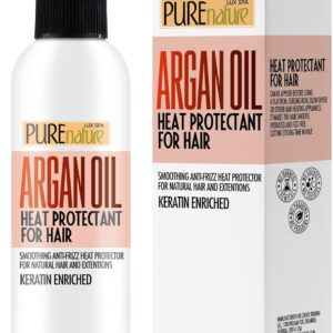 Moroccan Argan Oil Heat Protectant Spray for Hair - Leave In Thermal Guard against Flat Iron, Straightener and Blow Dry Damage - Hydrating Anti Frizz Control for Straight, Black and Curly Locks