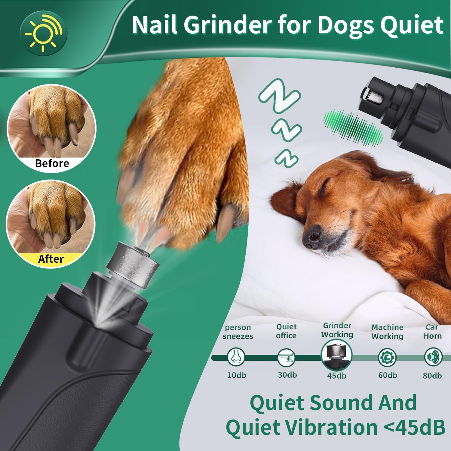 2-in-1 Dog Nail Grinder & Dog Nail Clippers Trimmers for Large Medium Small Dogs Cats Pets Claw Trimmer Quick Sensor and Safety Guard USB Rechargeable with 2 LED Lights Dogs Nail Trimmer - Image 3