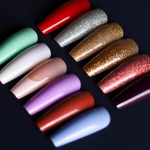 Teenitor Long Coffin Press On Nails, Full Cover Color Coffin Nail Tips, 288pcs Long Ballerina False Nails, 12 Colors Glue On Nails Long Coffin, Glitter Press On False Nails