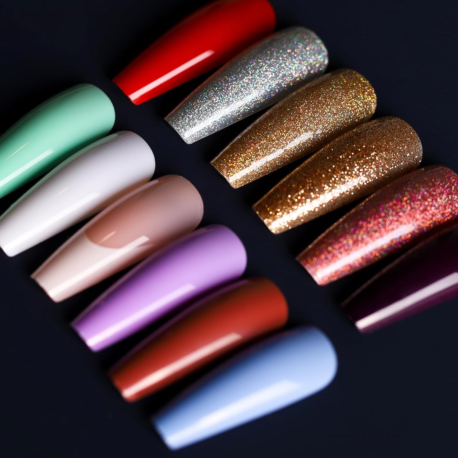 Teenitor Long Coffin Press On Nails, Full Cover Color Coffin Nail Tips, 288pcs Long Ballerina False Nails, 12 Colors Glue On Nails Long Coffin, Glitter Press On False Nails