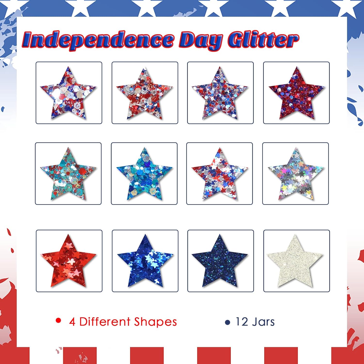 Laza Independence Day Nail Art Glitters 12 Colors Red Blue Silver Fine Powder Chunky Star Sequins Hexagon Confetti 4th of July Nail Decals Festival Polish Nail Art Supplies - Colorful Holiday - Image 2