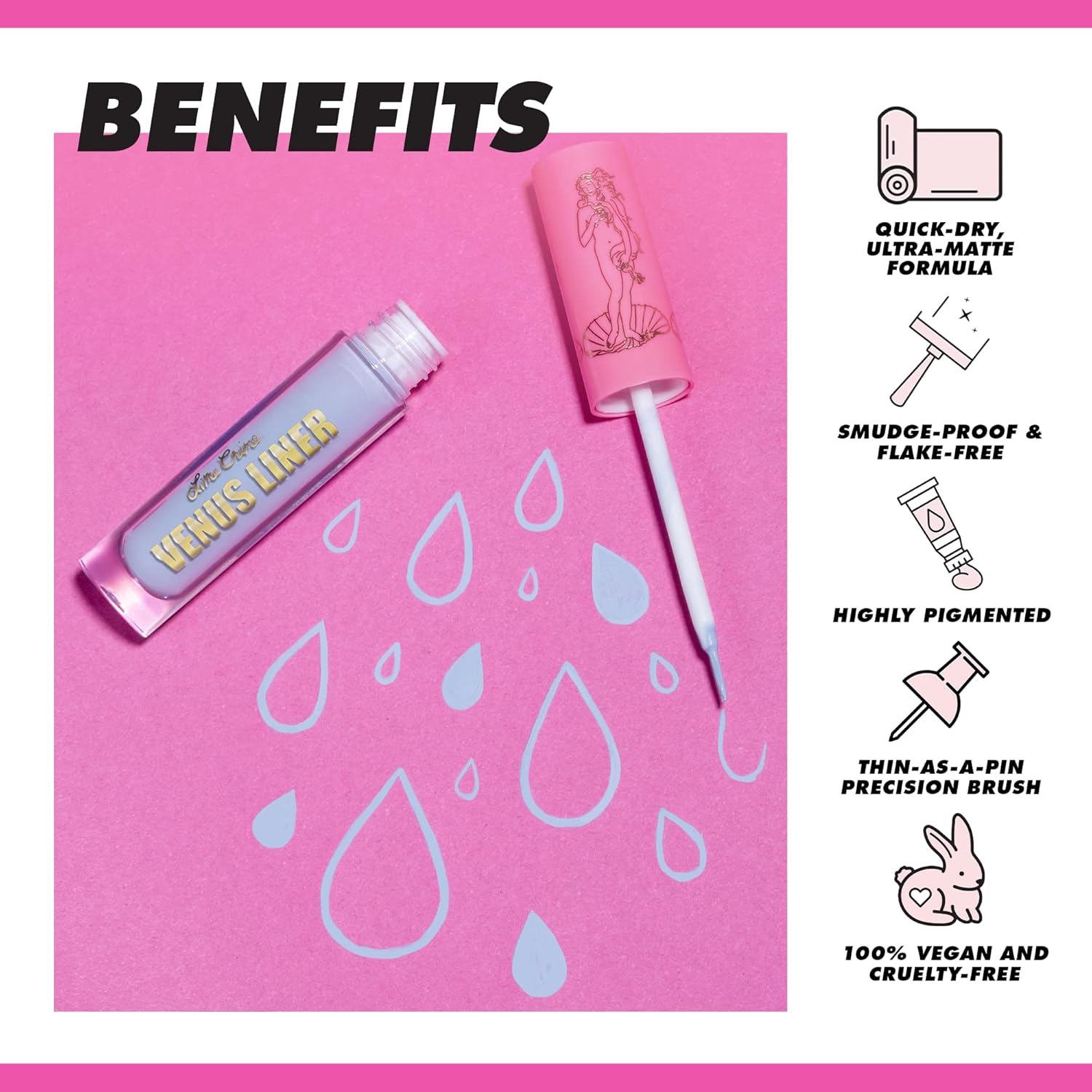 Lime Crime Venus Pigmented Liquid Eyeliner with Precision Brush, Dew Drop (Light Blue) - Ultra Matte Water-Based Formula is Long-Lasting, Smudge-Proof & Quickly Dries - Vegan & Cruelty-Free - Image 3