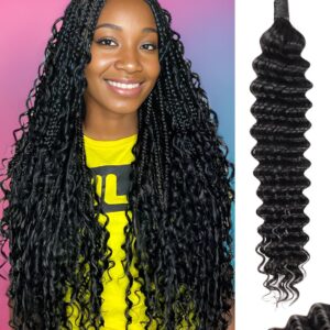 Human Braiding Hair, Boho Braids Human Hair 1 Bundle 50g 18 Inch Deep Water Wave Bulk Human Hair for Braiding No Weft 12A Brazilian Virgin Curly Human Hair Extensions for Wet and Wavy Braiding Hair