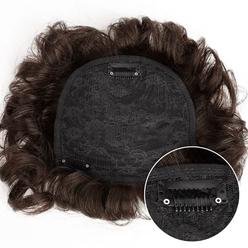 Women Short Human Hair Topper Curly Closure Wiglet Hairpiece Clip in Top Hairpiece Natural Weaving bReplacement Hair Topper for Thinning Hair 13x14cm(Dark Brown 6") - Image 5