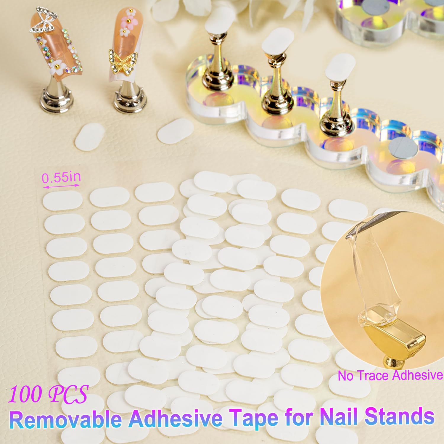 2 Set Nail Stands, Thickened Metal Nail Stand for Press Ons, Aurora Heart Nail Polish Holder for Painting, Fake Nail Display Stand Nail Practice Magnetic Nail Art Tools w/ 100Pcs Reusable Glue Tabs - Image 4