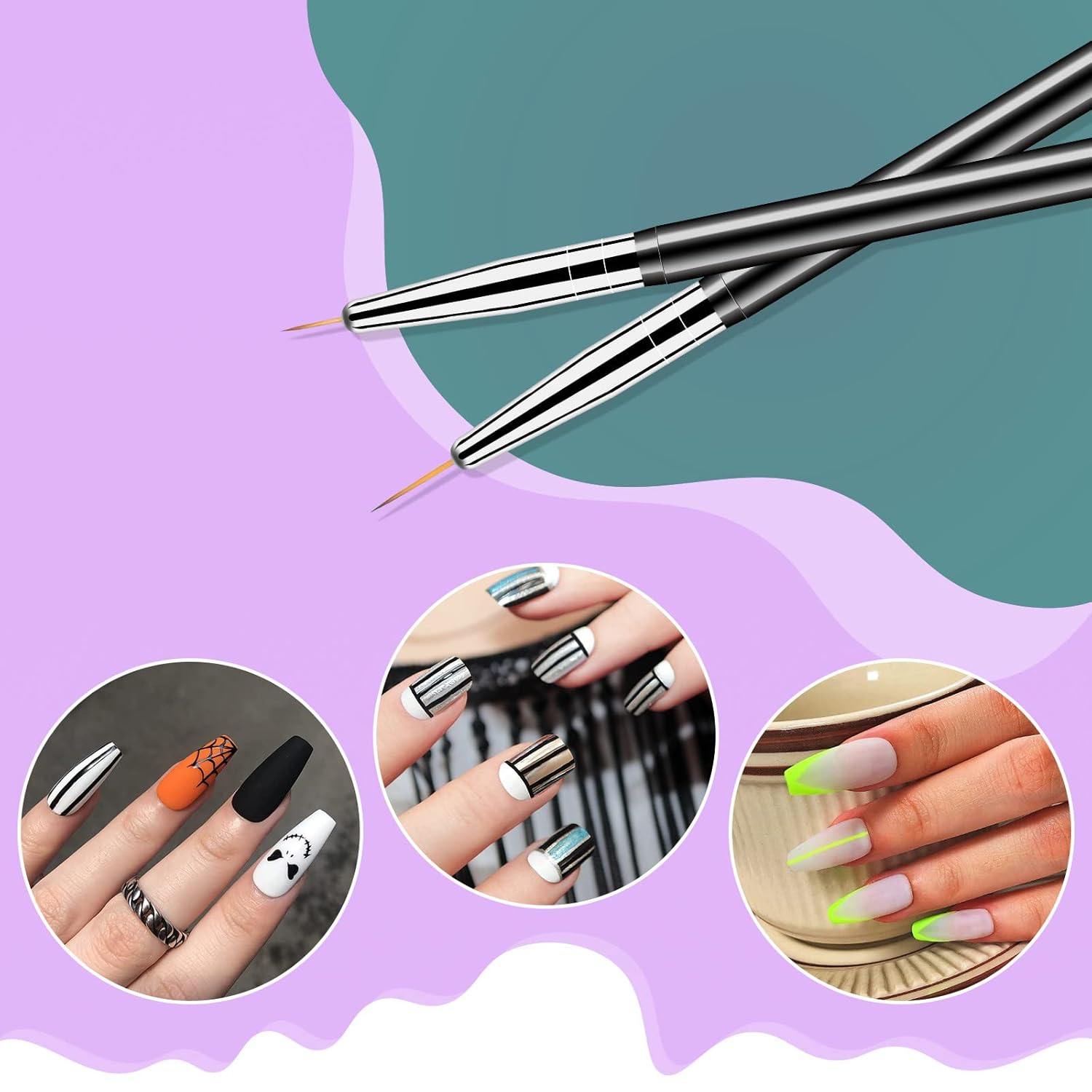 Artdone Nail Dotting Tools 6PCS Double-ended Nail Art Brushes Kit Nail Art Gel Polish Liner Brushes Design Pen For Nail Drawing And Nail Paint Brushes Small Detail Brushes - Image 6