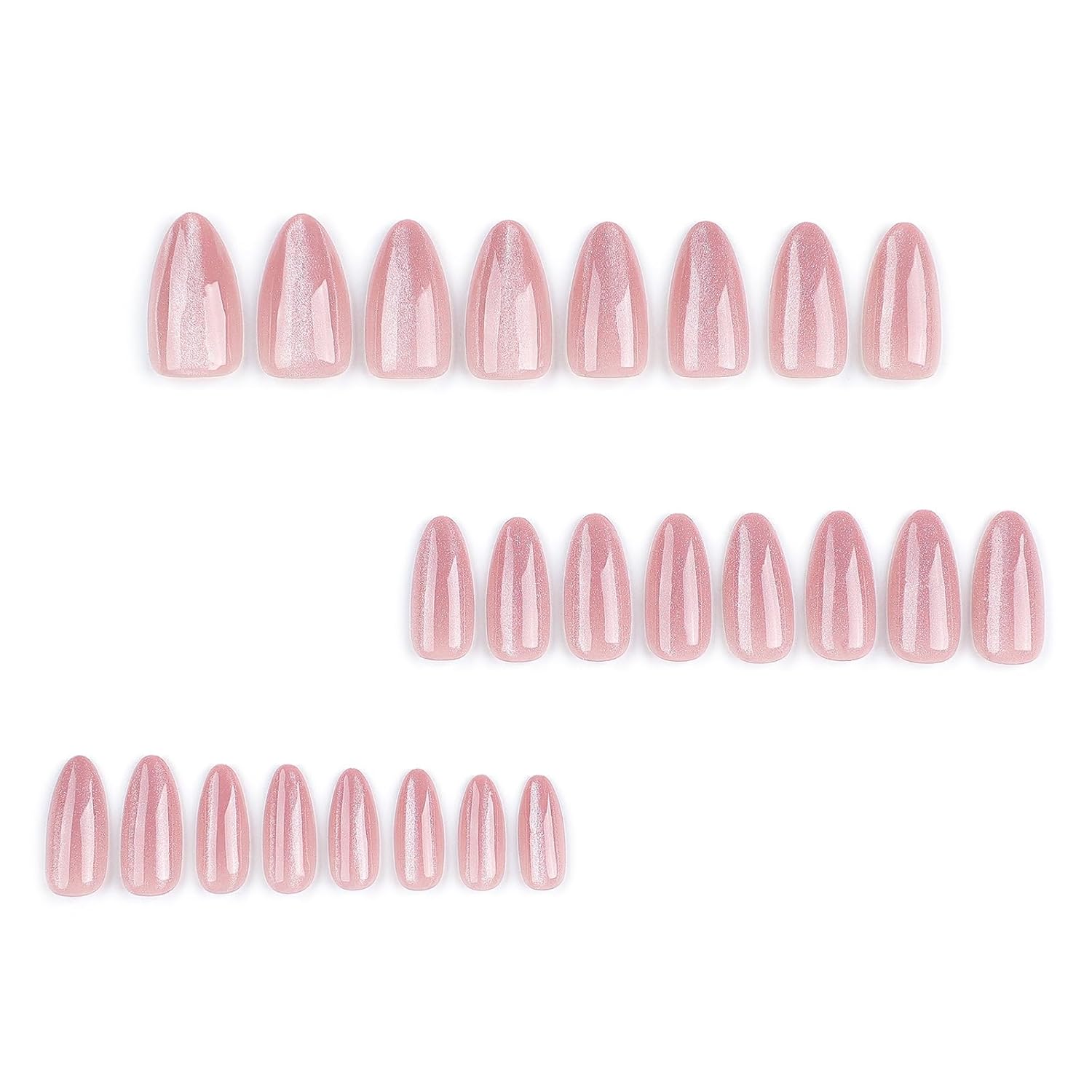 Almond Press on Nails Medium Fake Nails Pink False Nails with Designs Glitter Glossy Full Cover Acrylic Glue on Nails Artificial Stick on Nails Press ons for Women Manicure 24Pcs - Image 5