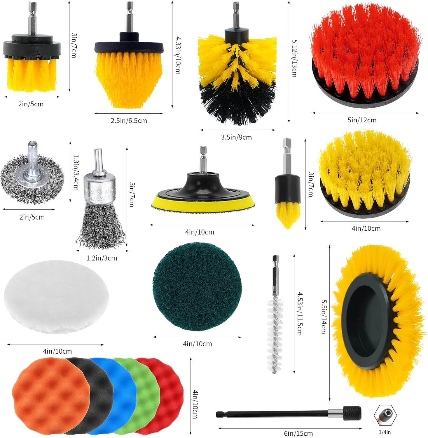 48 Pcs Drill Brush Attachments Set, Scrub Pads & Sponge & Wire Brush for Drill, Power Scrubber Brush with Extend Long Attachment, Drill Scrubber Brush Kit for Bathroom, Floor, Car, Grout - Image 6
