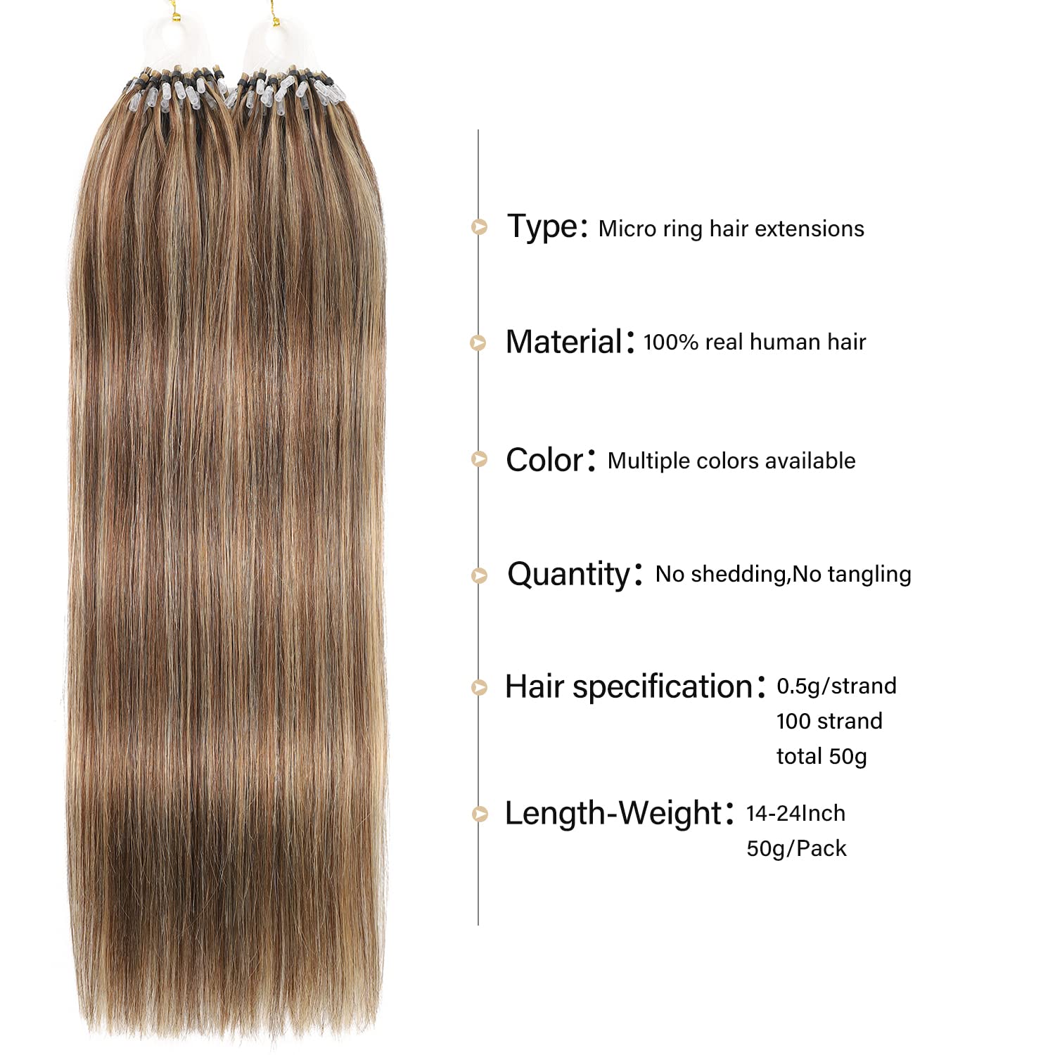 Sisily Micro Loop Human Hair Extensions Ombre Chocolate Brown Caramel Blonde Balayage 18 Inch Straight - Image 5