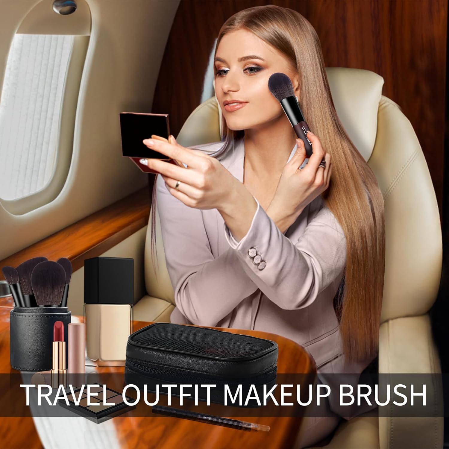 Travel Makeup Brush Set, 15 pcs Mini Makeup Brushes and 2 Puff for Foundation, Powder, Eyeshadow, Highlight, Contour, Blush & Concealer, Small Makeup Brush Set Purse Size with Case - Image 4