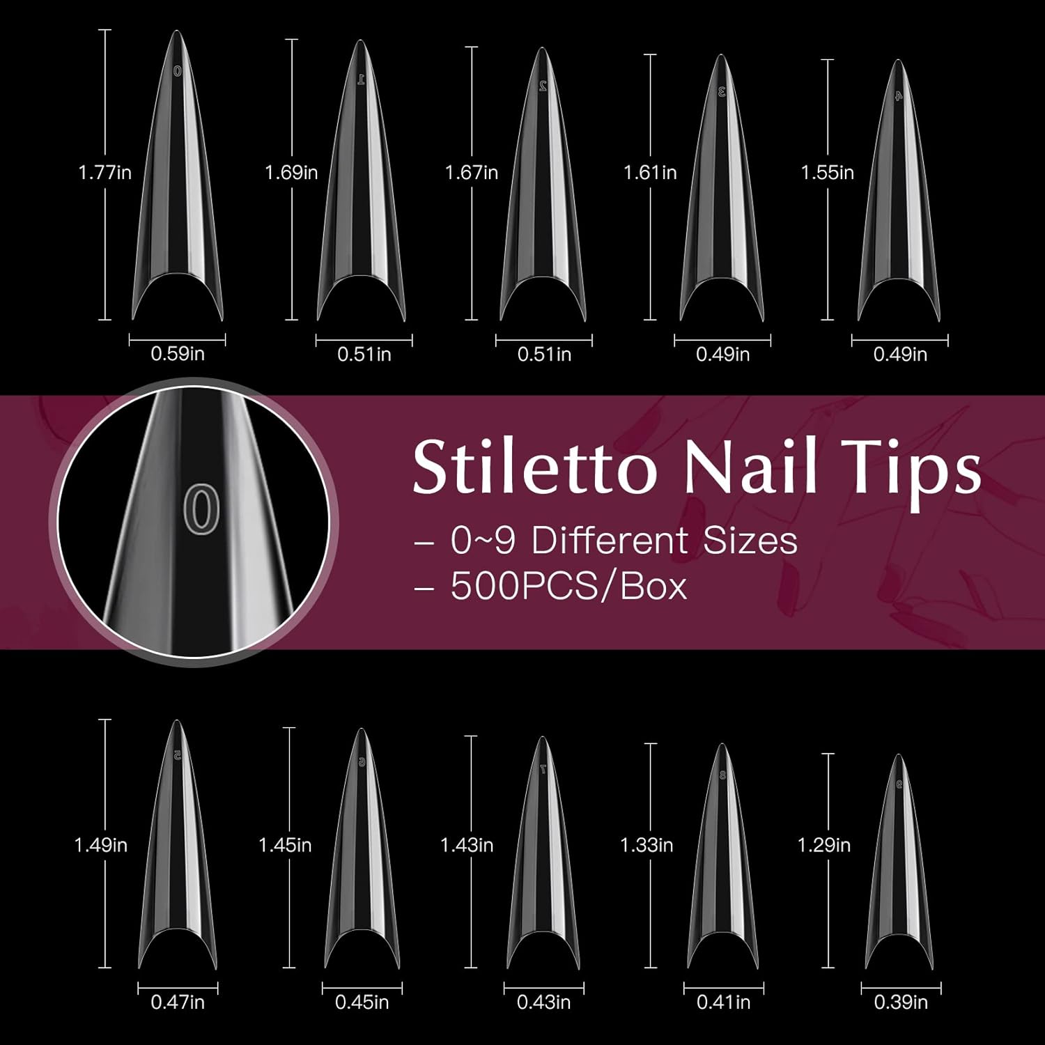 krofaue Extra Long Stiletto Nail Tips - 500PCS False Clear Nais with 10 Sizes Half Cover Pointed Press On Artificial Acrylic for Salon DIY, XL - Image 2