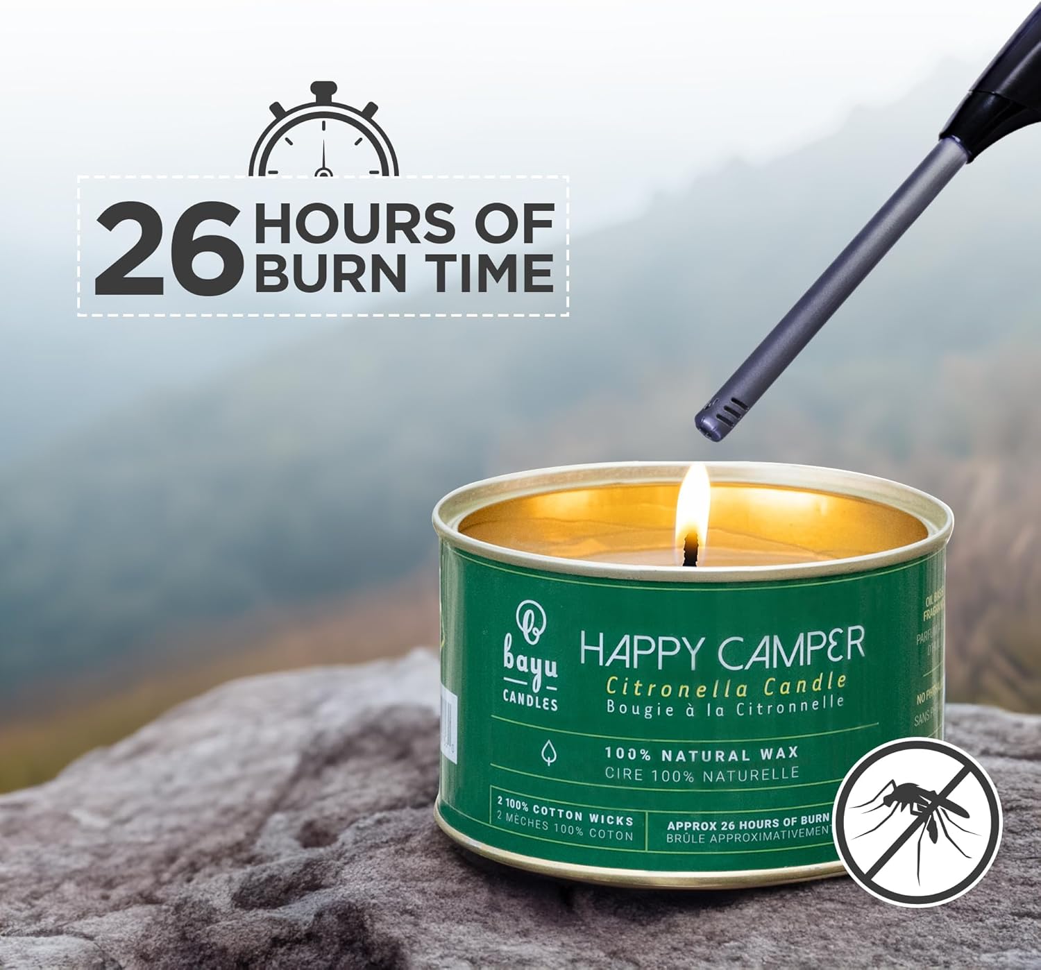 Happy Camper 12 oz Citronella Candle, All Natural with Beeswax and Coconut Oil, Camping Essentials and Bug Spray Alternative, Citronella Candles Outdoor Decor, 26 Hour Burn Time - Image 2