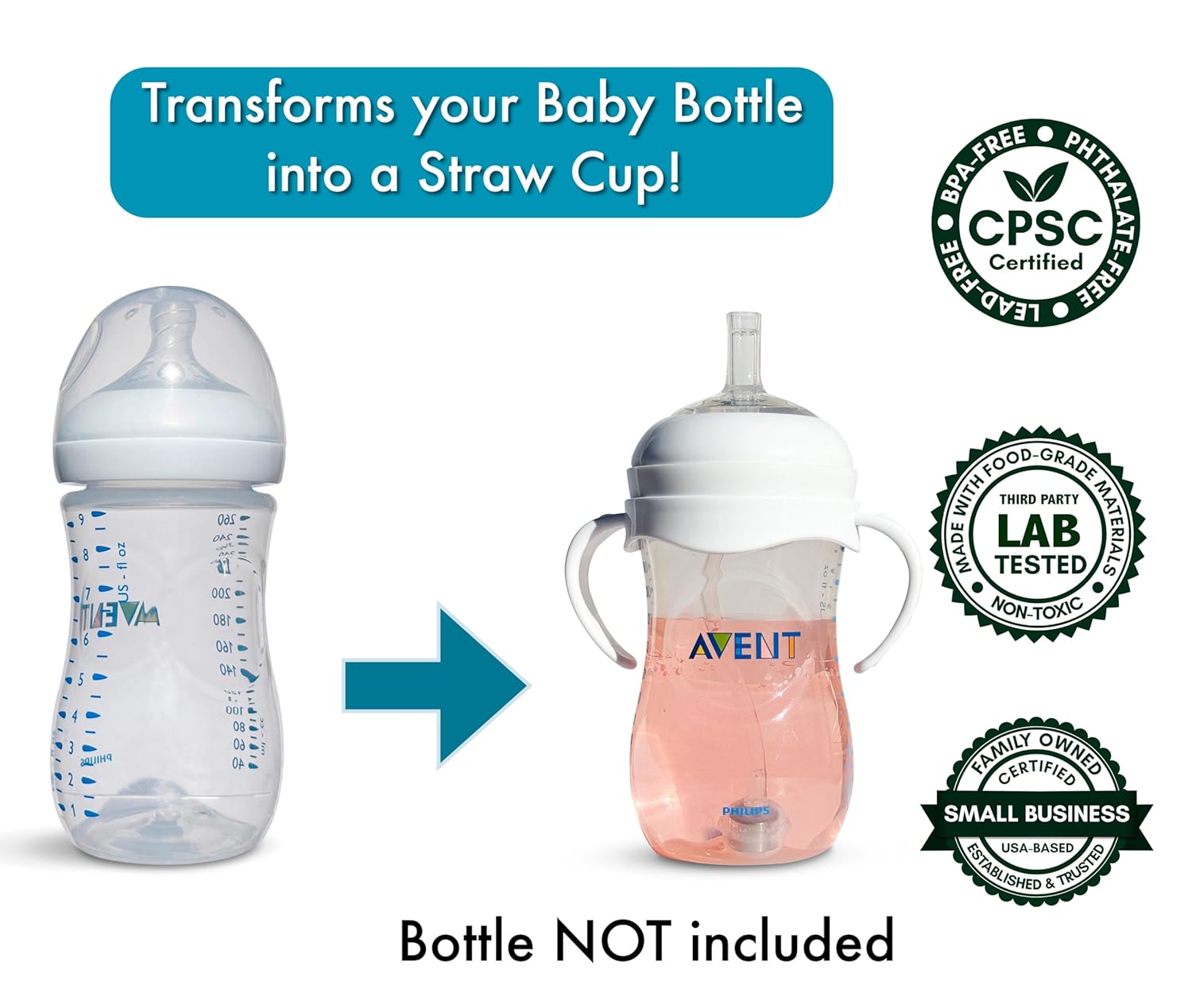 Straw Cup Conversion Kit for Philips Avent Natural Baby Bottles 2-Count, Food Grade Silicone Straw Nipples, Silicone Weighted Straw, Bottle Handles, Cleaning Brush, BPA-Free, 6+ Months (Straw Top) - Image 4