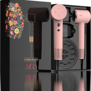 AINA Hair Dryer,Blow Dryer with Diffuser Brush Comb for Women - BLDC Hair Dryer - Brushless Motor, 110,000 RPM Lightweight,Ionic Travel, 3 Magnetic Attachments 110V/ALCI(Baby Pink)