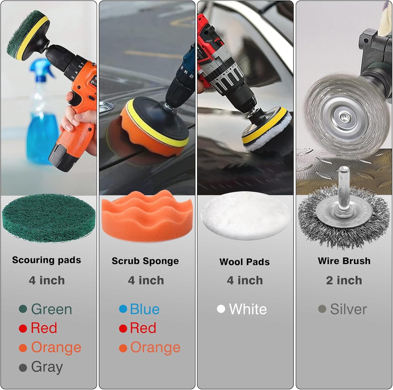 30 Piece Drill Brush Attachments Set, Scrub Pads & Sponge & Wire Brush for Drill, Power Scrubber Brush with Extend Long Attachment, Drill Scrubber Brush Kit for Bathroom, Floor, Car, Grout - Image 4