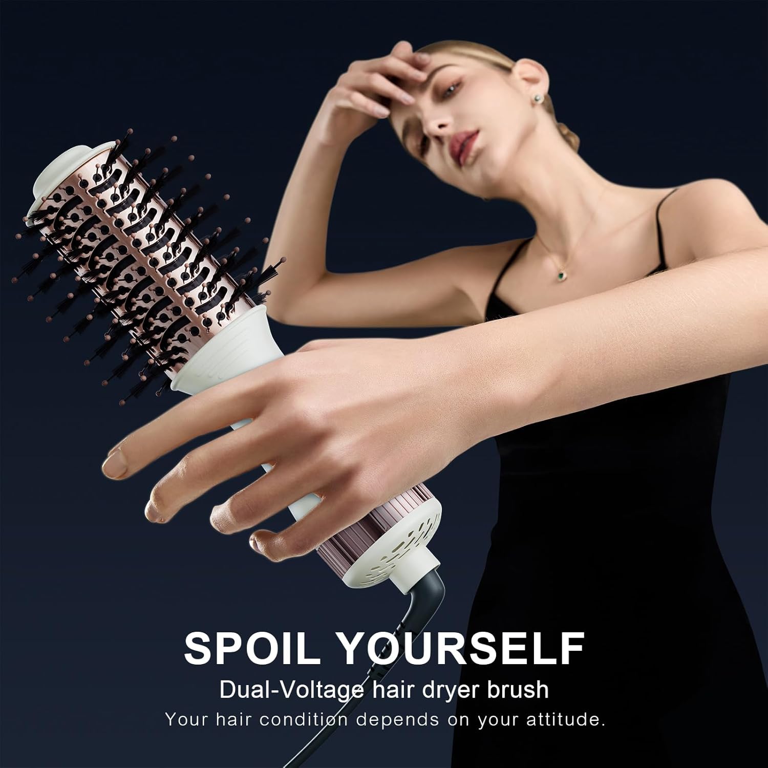 Travel Dual Voltage Hair Dryer Brush 4-IN-1 Portable Mini Hot Air Blow Dryer Straightener & Curler Brush, Titanium Round Blowout Styler Volumizer Tools, 110/240V US/EU/UK Plug for International Travel - Image 3