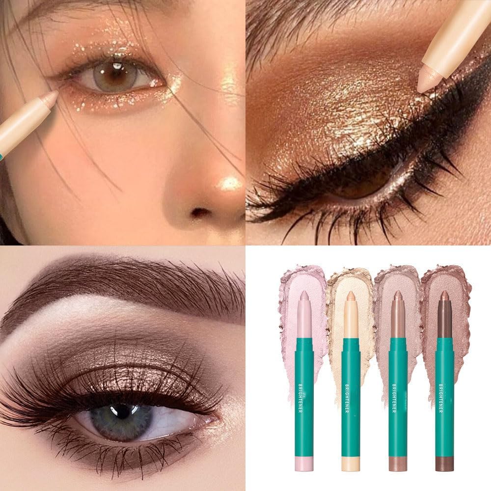 4Pcs Eyeshadow Stick, Eye shadow Brightener Stick Glitter Highlighter Makeup Eye Liner, Shimmer Creamy Long Lasting Eye Makeup. (4 colors) - Image 6