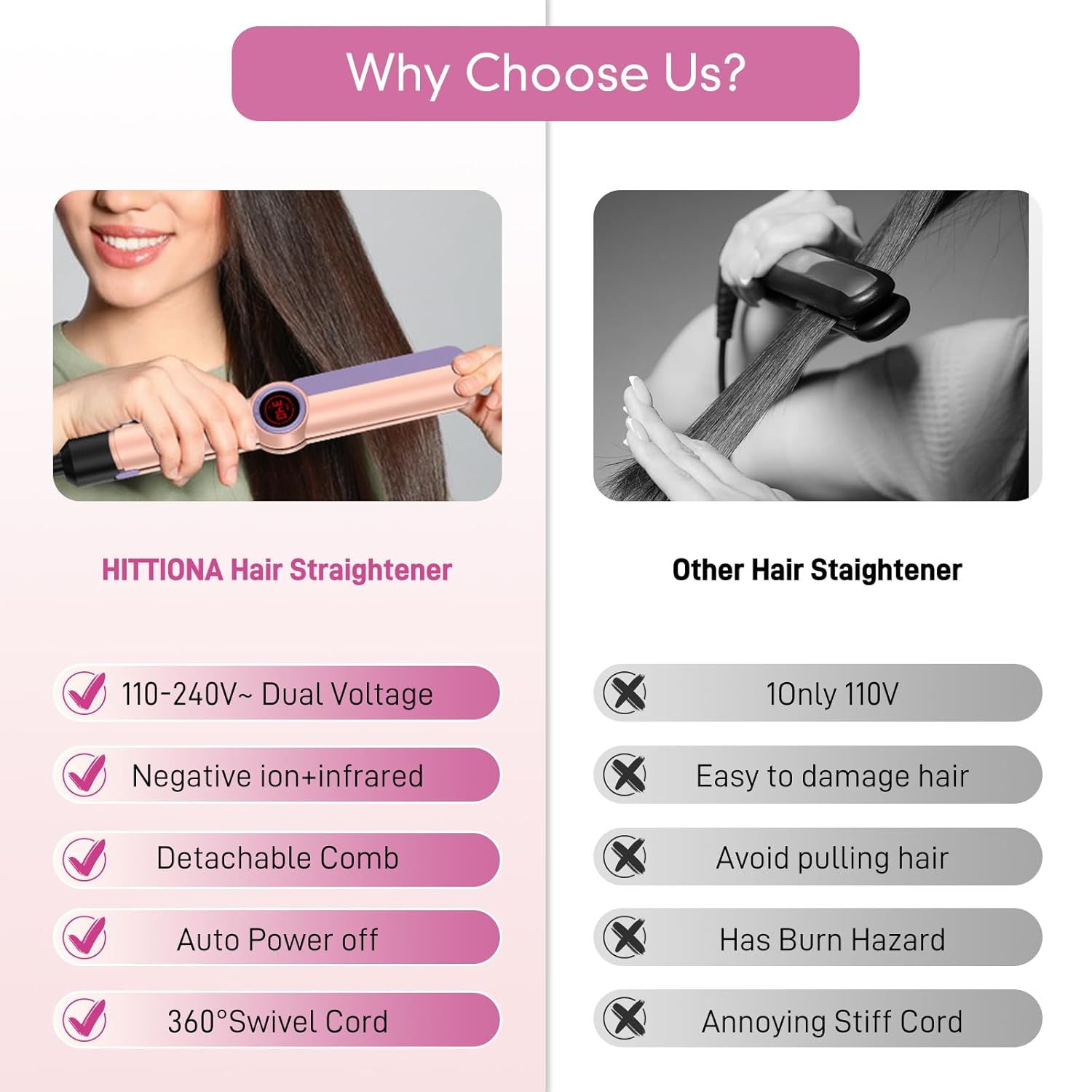Flat Iron Hair Straightener – 1.75” Ceramic Infrared Ionic Flat Iron with 5s Fast Heat-Up, Anti-Frizz Styling for All Hair Types - Image 5
