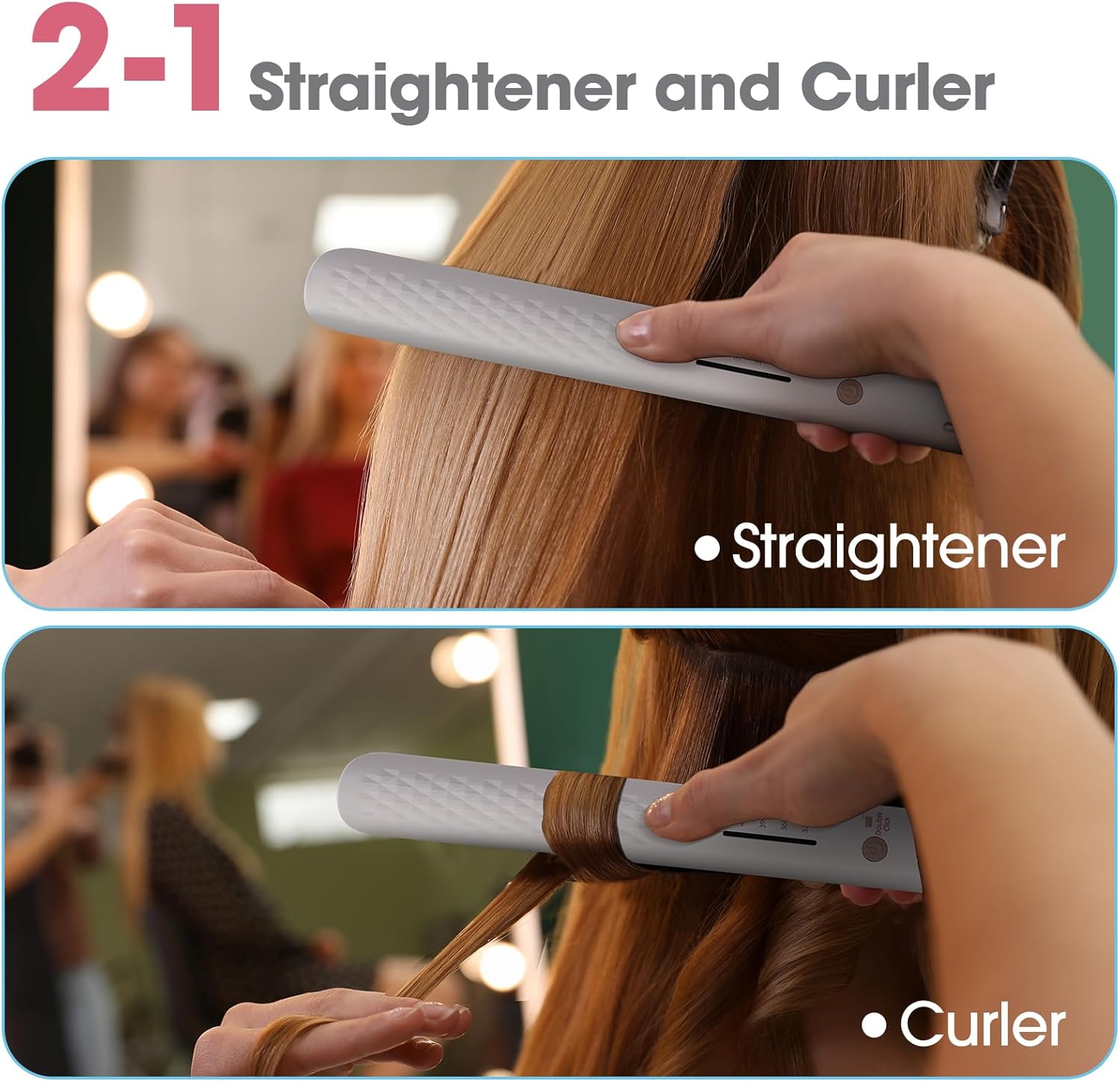 Quico Hair Straightener, 110-240V Global Travel Hair Straighteners for Women, 15s Fast Heating, Professional Negative Ion Flat Iron, Temp Memory, 320℉-450℉, Auto-Off, with Glove and Clips, Gift, Pink - Image 2