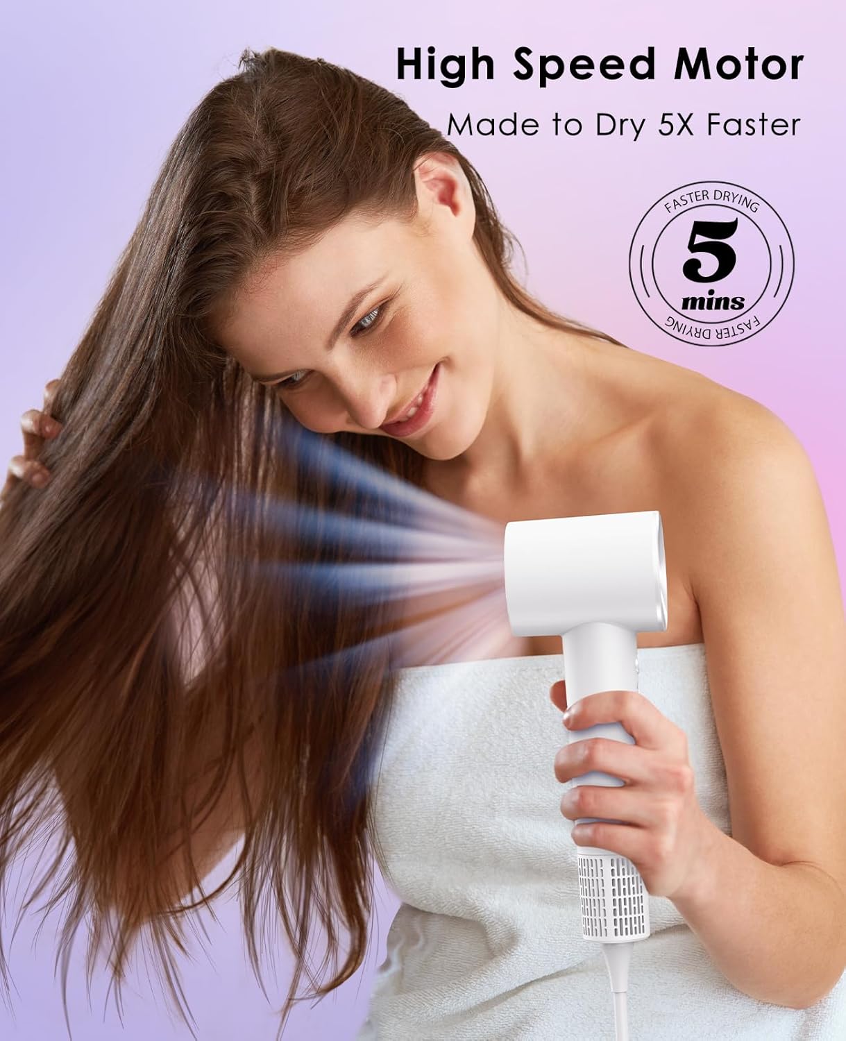 Hair Dryer, Negative Ionic Hair Dryer, High-Speed Blow Dryer with 110, 000 RPM Brushless Motor, Fast Drying Lightweight Travel Hairdryer, Low Noise Home Hair Dryer with Smooth Nozzle - Image 2