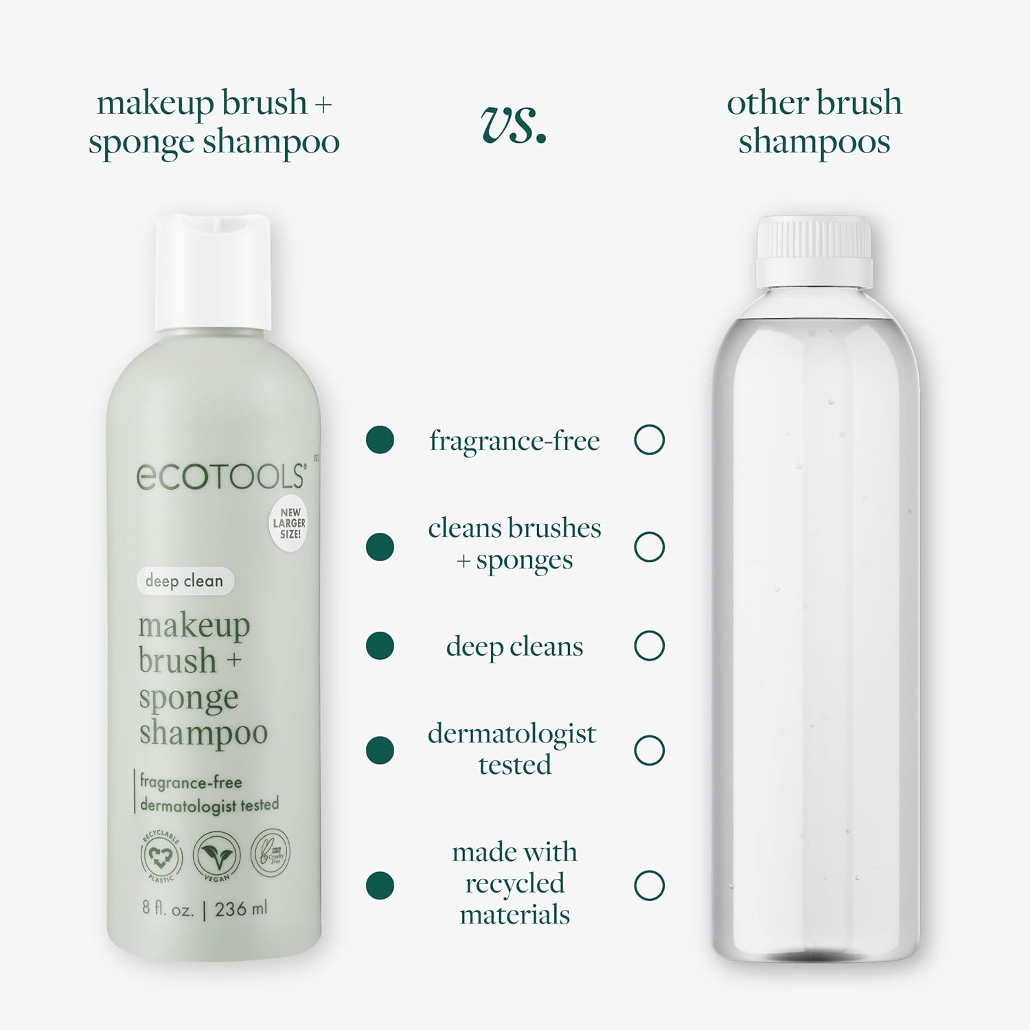 EcoTools XL Makeup Brush + Sponge Shampoo, Removes Makeup, Dirt, & Impurities From Makeup Brushes & Makeup Blending Sponges, Fragrance-Free, Vegan, & Cruelty-Free 16 fl. oz./473 ml, 1 Count, Clear - Image 4